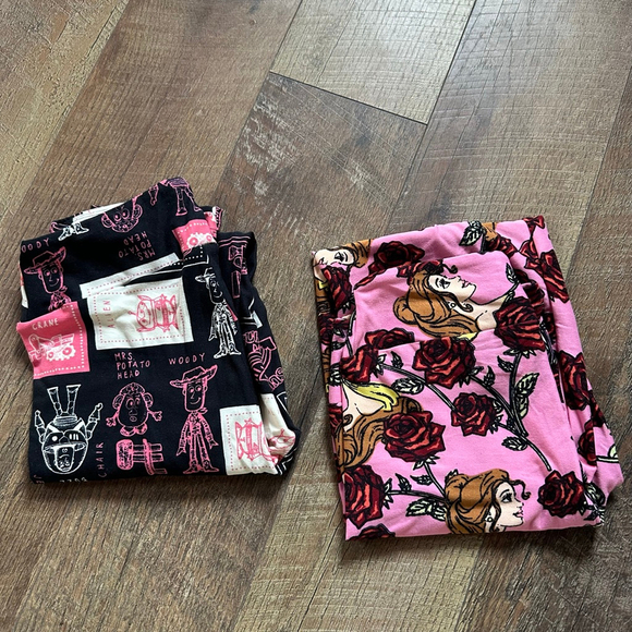 LuLaRoe Other - Girls LuLaRoe Pink Belle & Black Toy Story Leggings set 2